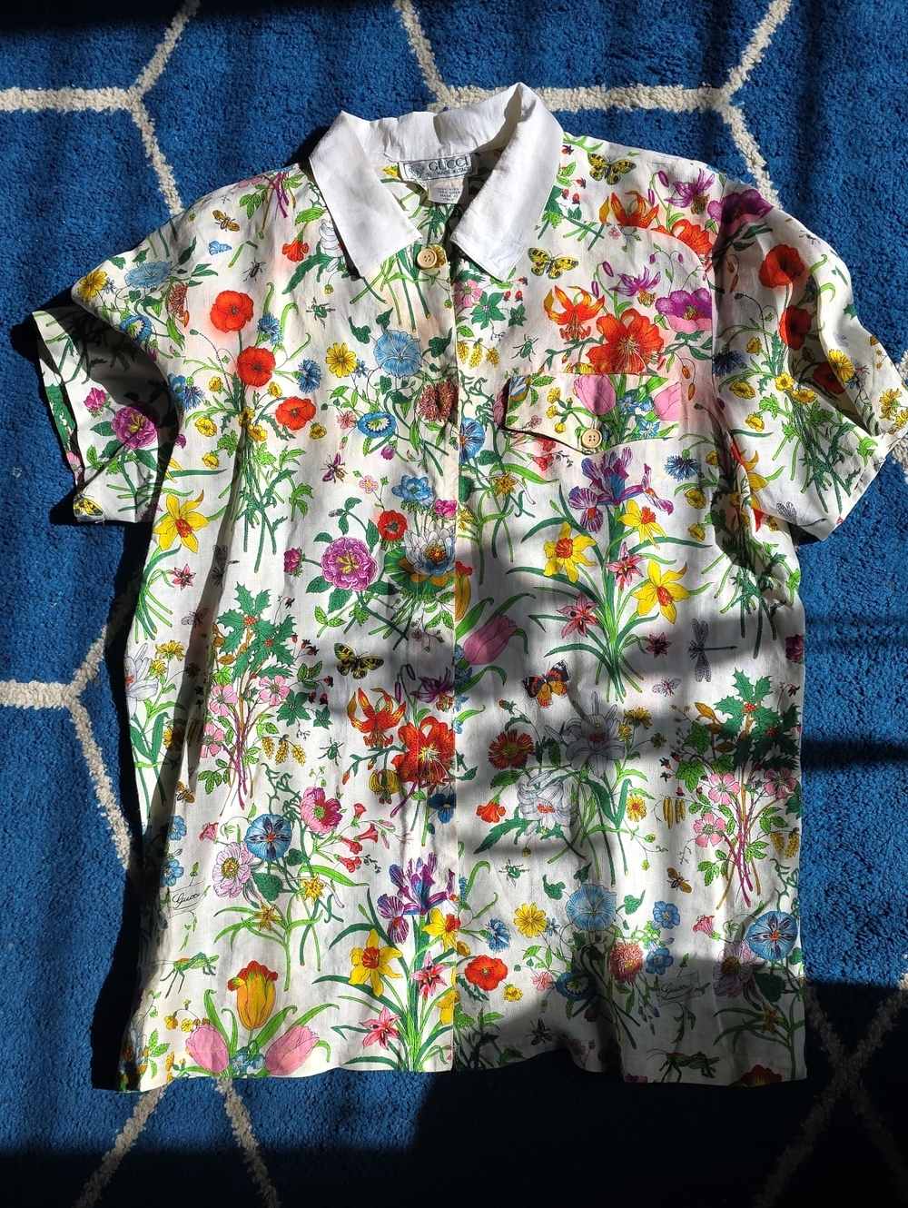 Vintage Gucci Flora Print 100% Linen Button-Up Shirt
